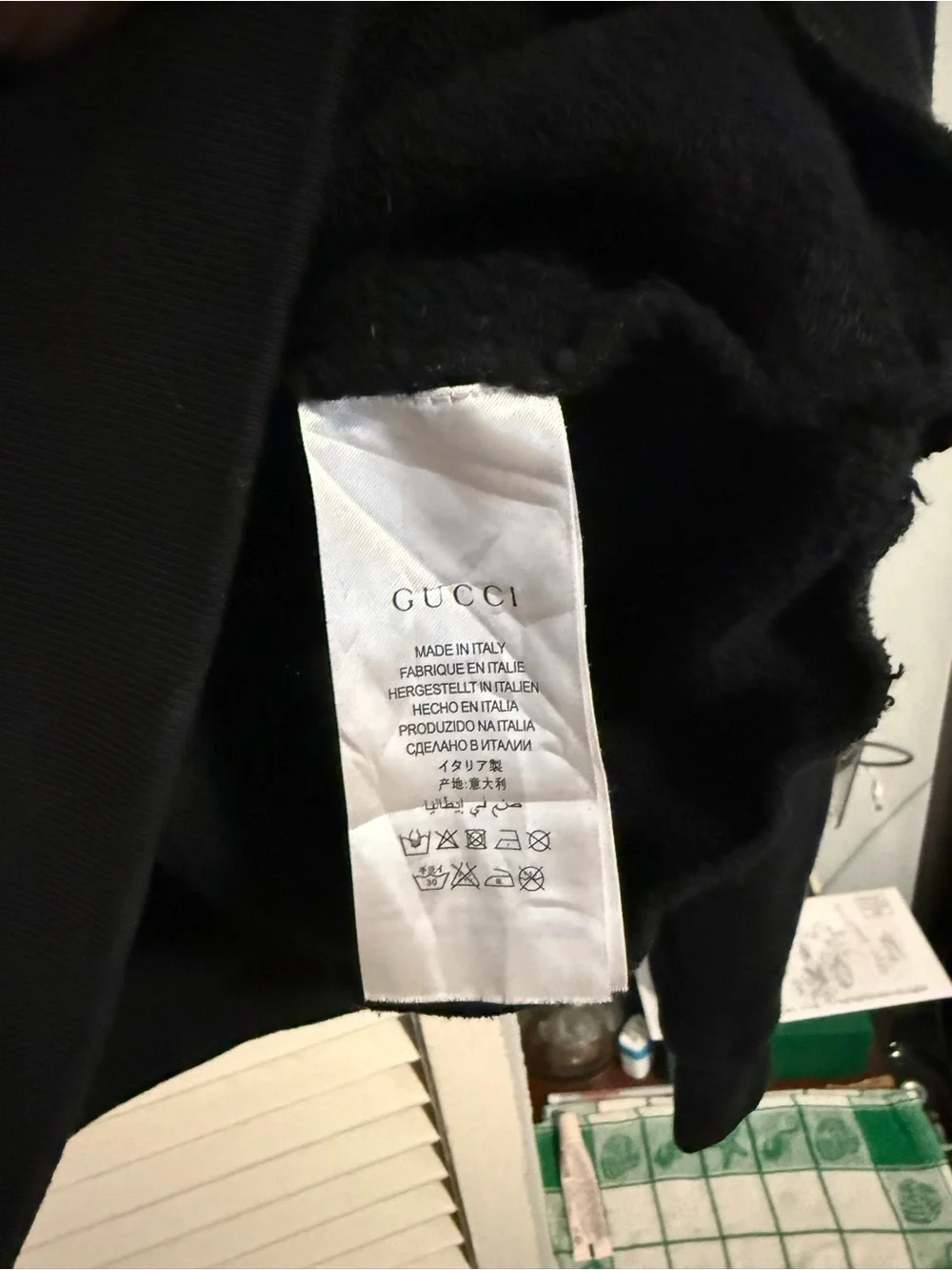 Gucci Black Hoodie with Yellow Logo and Green-Red Web Stripe